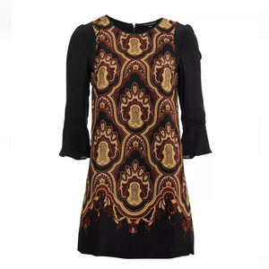 💚5/$25 French Connection 100% Silk Sultan Print Mid Mod Shift Dress Size 2